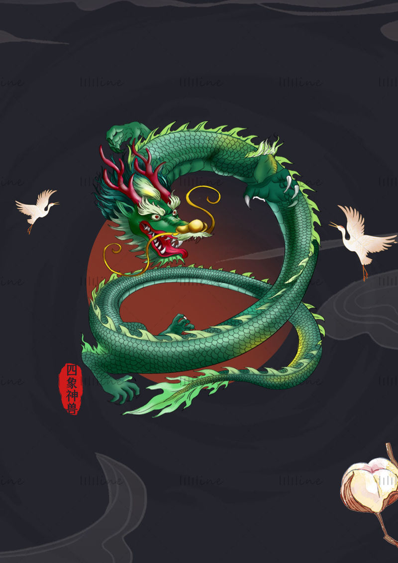 Наклейка PSD для упаковки белого журавля китайского фэншен дракона