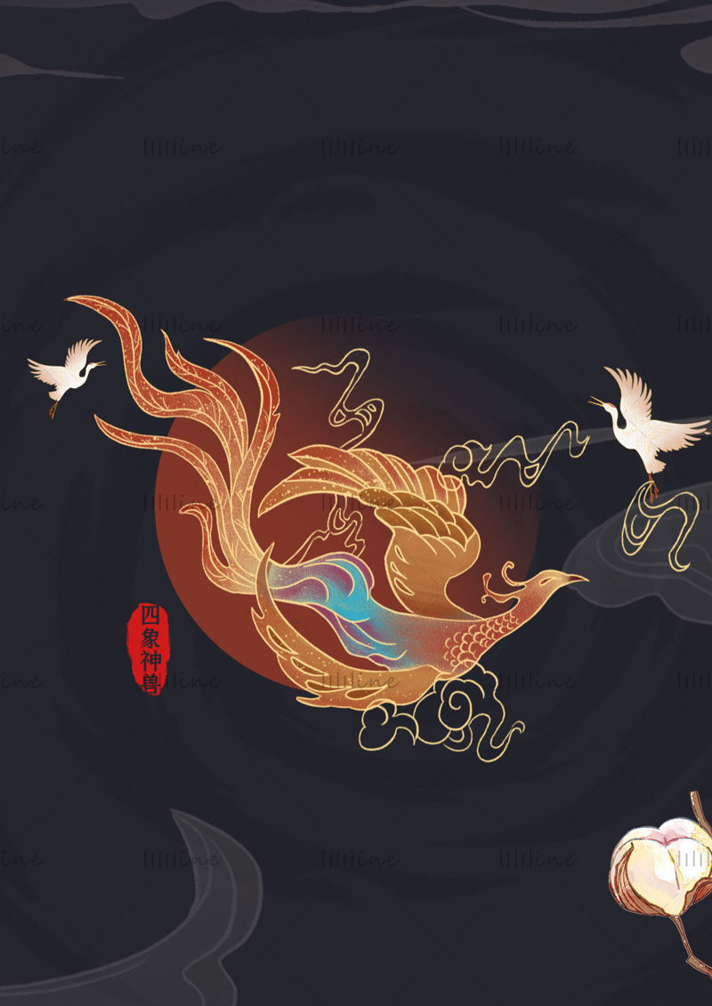 Chinese style phoenix stickers PSD