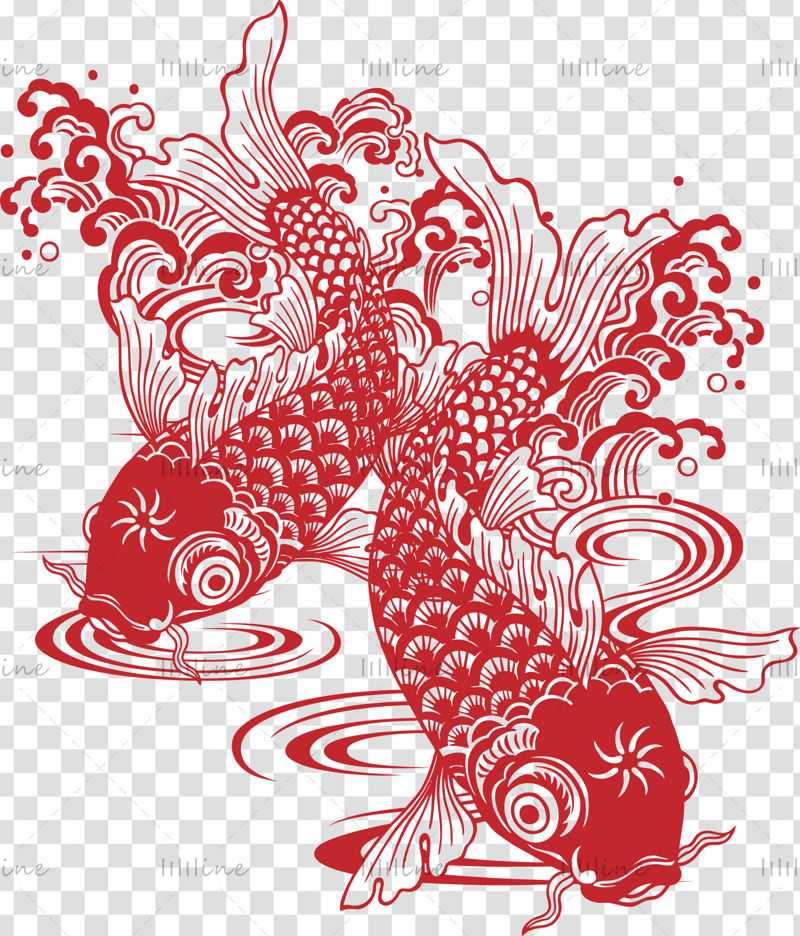Chinese traditional koi carp fish pattern Chinese pattern texture design without scratch PNG image