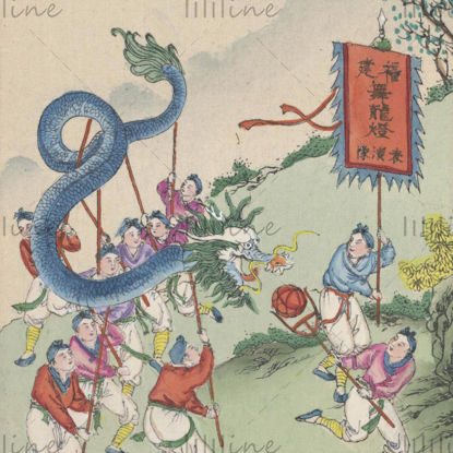 Vechi tradițional Festivalul de primăvară obiceiuri activități populare ilustrații de pictură manuală materiale de referință