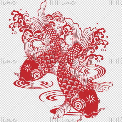 Çin geleneksel koi sazan balığı deseni Çin deseni doku tasarımı çiziksiz PNG resim