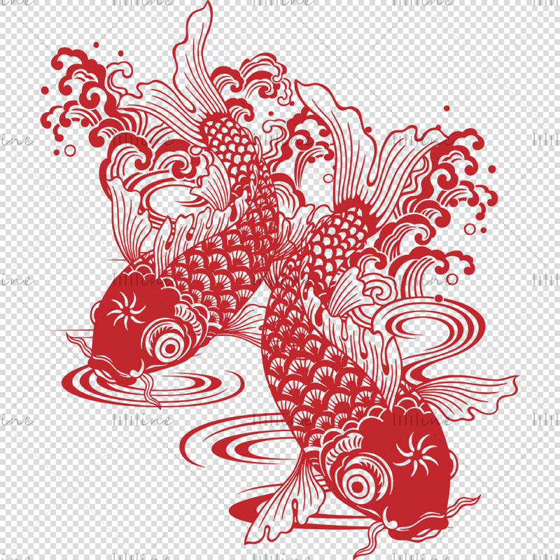 Chinese traditional koi carp fish pattern Chinese pattern texture design without scratch PNG image