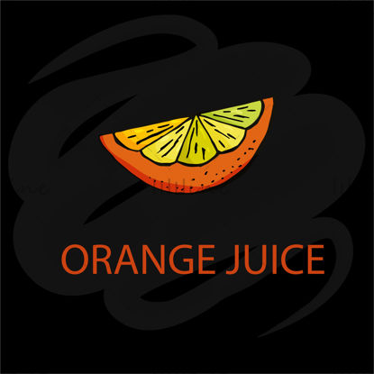 Pomarančni sok. Sadje. Pomarančna rezina na črnem ozadju. Set je za sadni sok, embalažo, vizitko, letak, transparent, predlogo, nalepko. Vektorska ilustracija