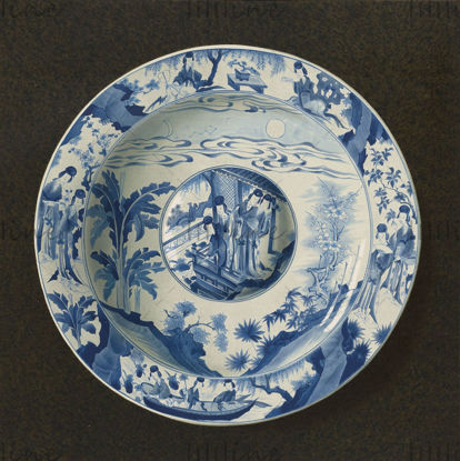 Antik Çin el boyaması mavi ve beyaz seramik hd referansı