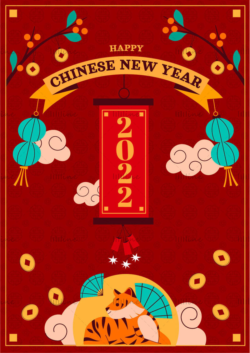 Șablon vectorial de afiș pentru Anul Nou Chinezesc 2022