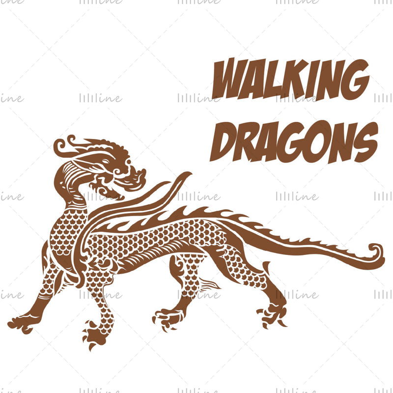 Ősi kínai szent fenevad sétáló sárkány PNG illusztráció kép