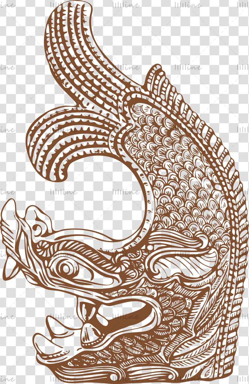Ősi kínai szent fenevad egzotikus álló hal PNG illusztráció