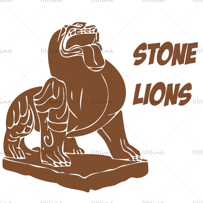 Image d'illustration PNG de lion de pierre chinois ancien qui sort sa langue