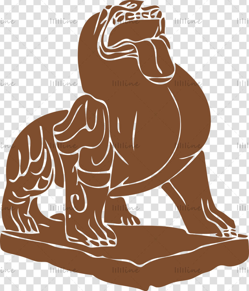 Ancient Chinese stone lion sticking out its tongue PNG Illustration image