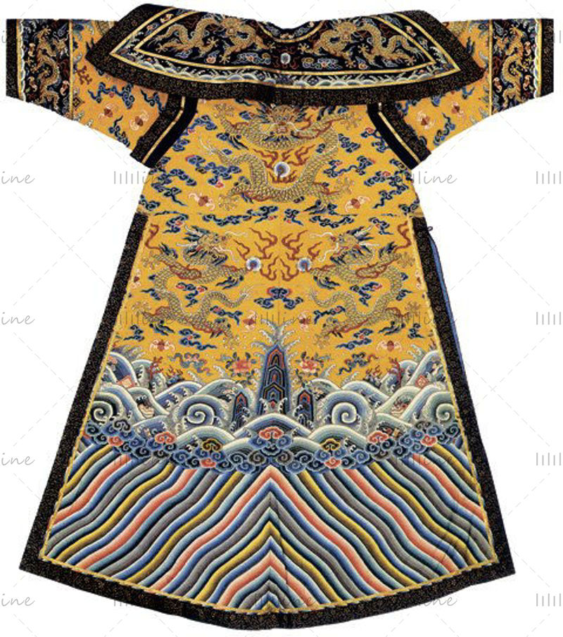 Çin antik imparator ejderha bornoz elbise desen nakış referans resimleri