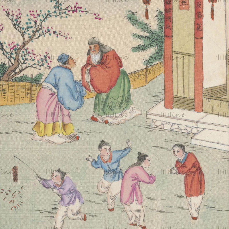 Obiceiuri tradiționale chinezești de festival - imagini de referință pictate manual de Anul Nou