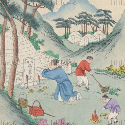 Çin geleneksel Festivali gelenekleri - Mezar süpürme elle boyanmış referans resim