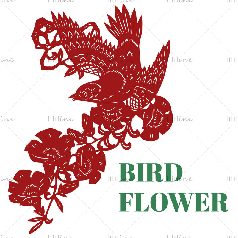 Flowers and birds cut paper to celebrate the New Year