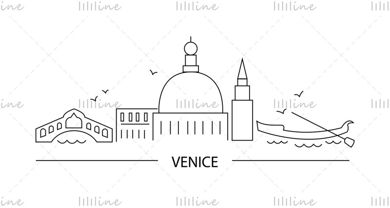 艺术线条风格中的威尼斯矢量插图