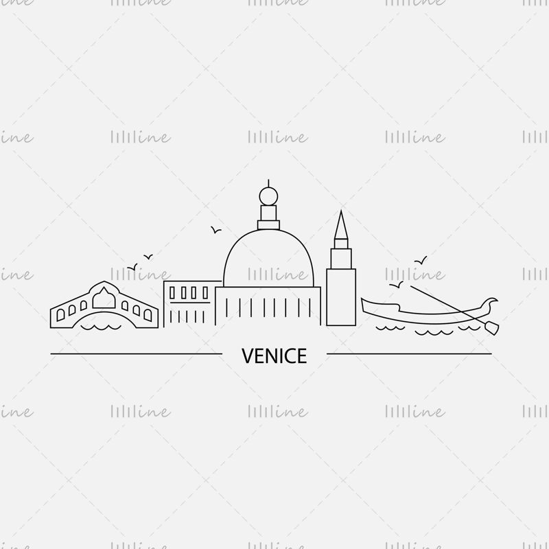 Ilustrație vectorială Veneția în stilul liniilor de artă