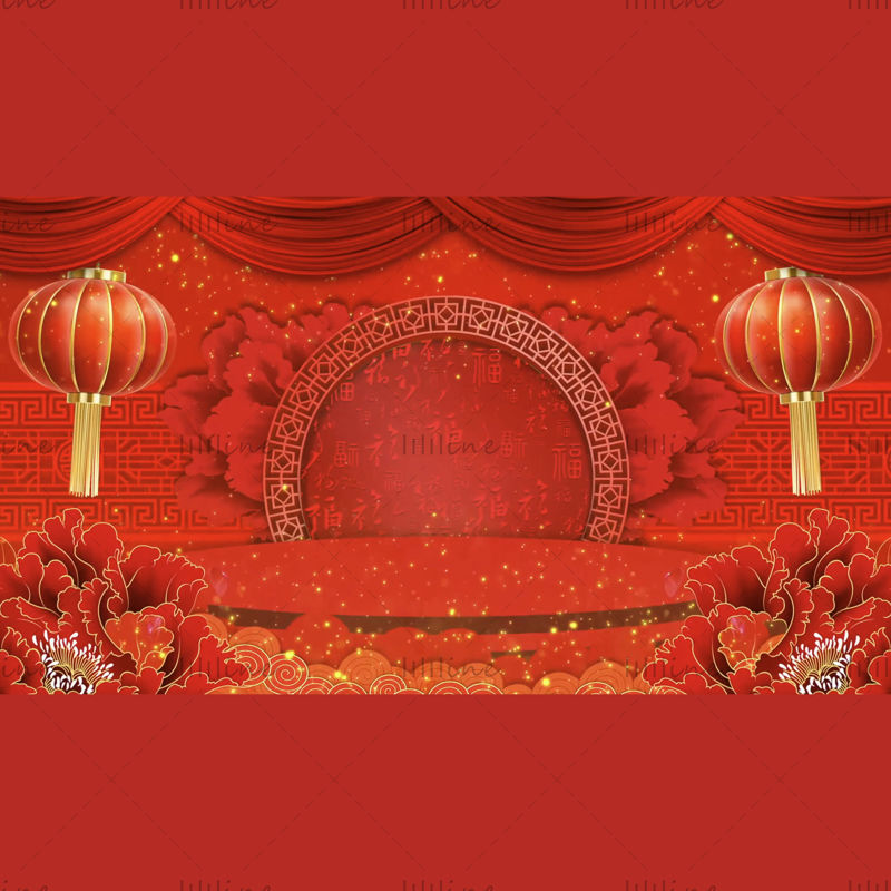 LED背景视频红色新年春节