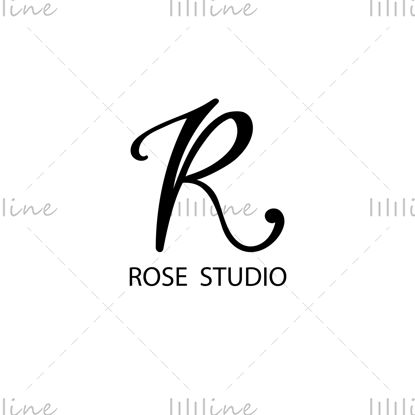 玫瑰工作室。黑色字母 R 手写徽标