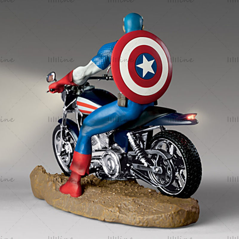 Captain America on Motorcycle 3D Model Ready to Print