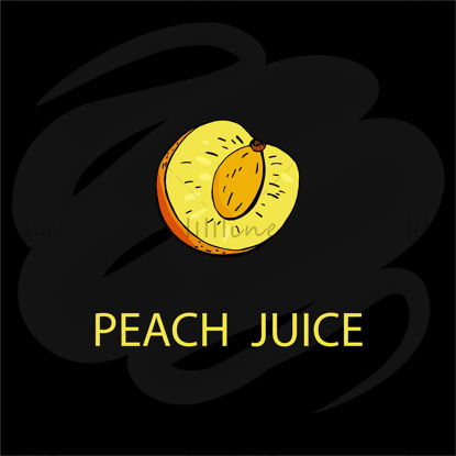 Peach juice. Fruits. The peach on the black background. Set is for fruit juice, packaging, business card, flyer, banner, template, sticker. Vector digital illustration with hand lettering