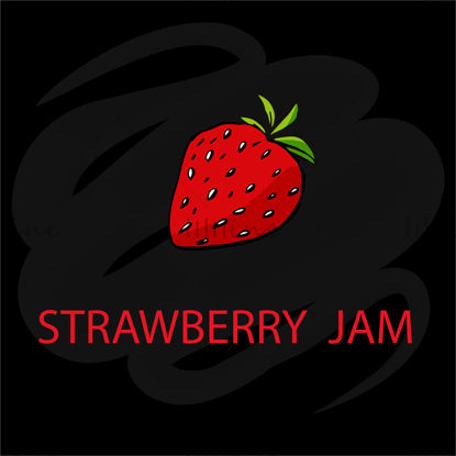 Strawberry jam. Berry.  Red strawberry on the black background. Set is for fruit jam, packaging, business card, flyer, banner, template, sticker. Vector digital illustration with hand lettering