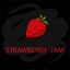 Strawberry jam. Berry.  Red strawberry on the black background. Set is for fruit jam, packaging, business card, flyer, banner, template, sticker. Vector digital illustration with hand lettering