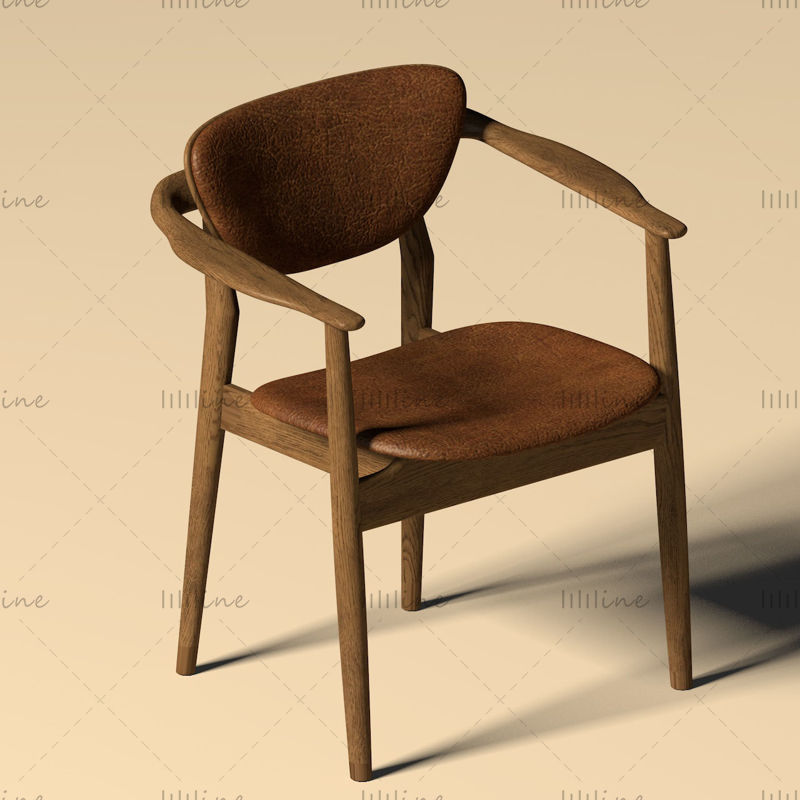 Scaun din piele din lemn model 3d