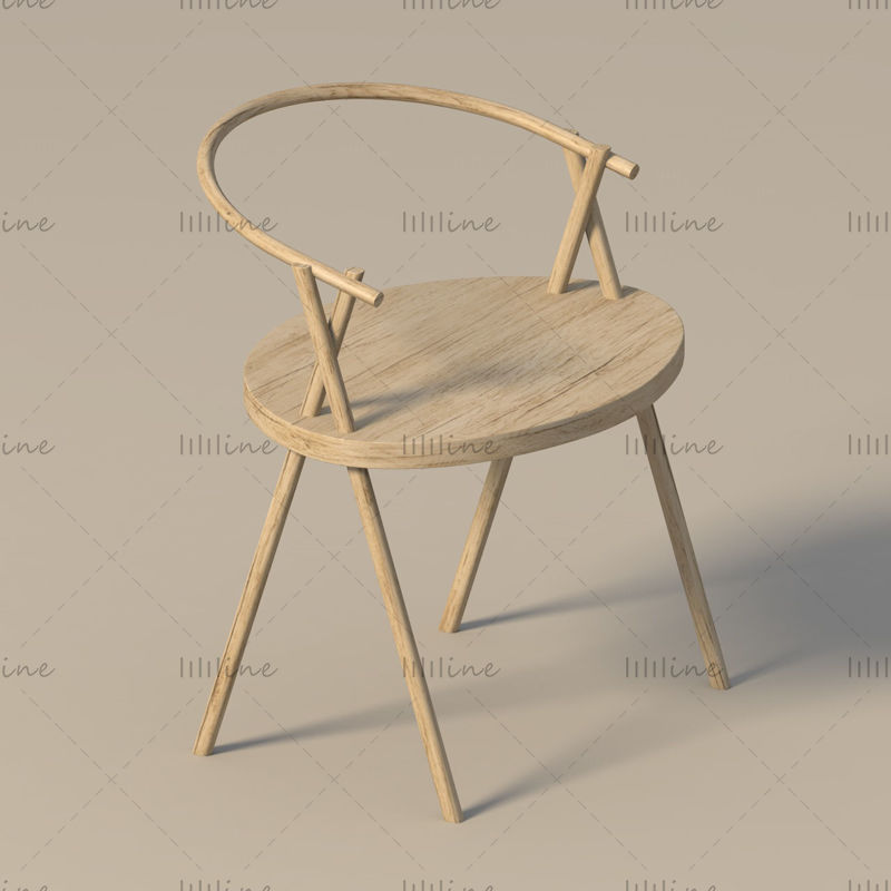 Round wooden chair 3d model