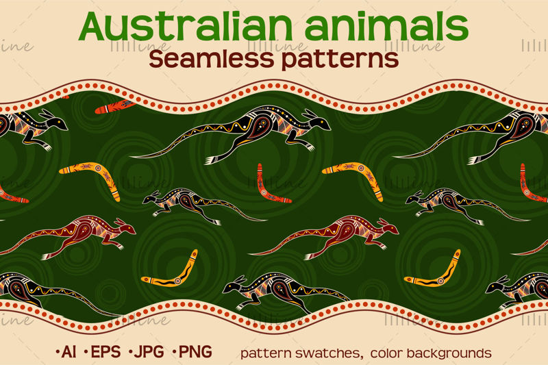 10 Australian animals seamless patterns vector
