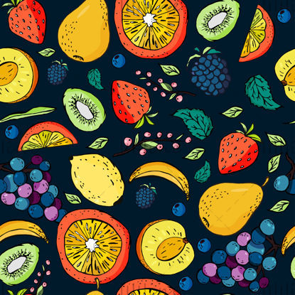 Ilustración de doodle digital de patrones sin fisuras de frutas