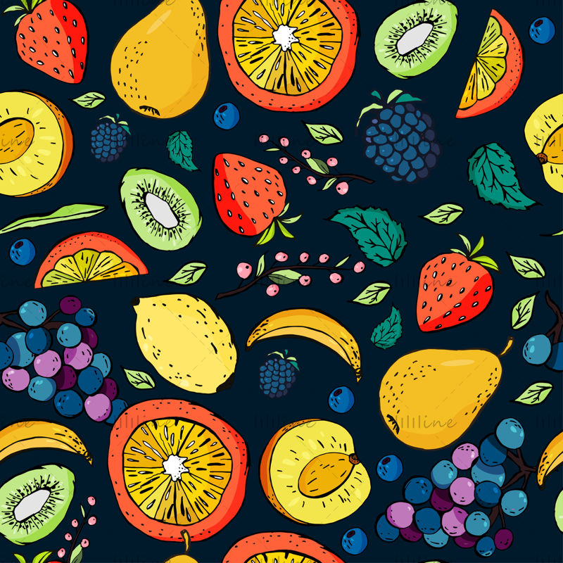 تصویر ابله دیجیتالی با الگوی بدون درز میوه ها