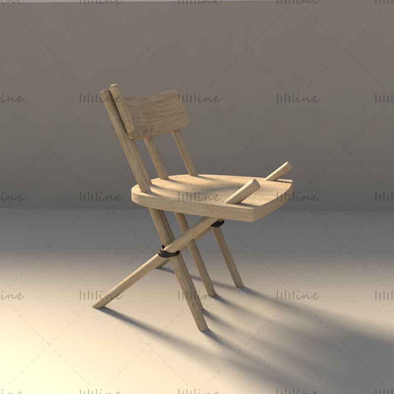 Handmade wooden chair 3d model