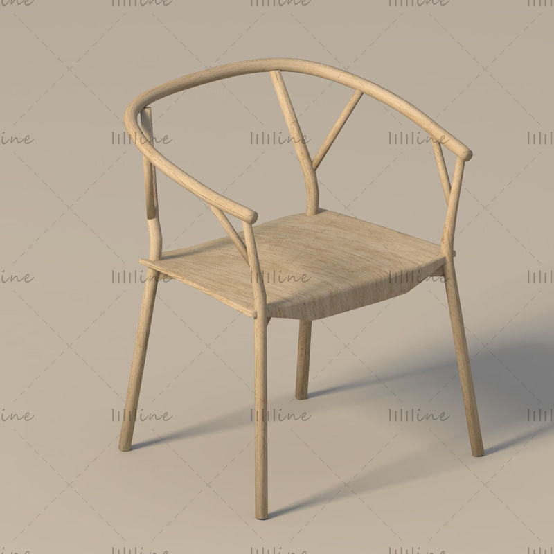 Scaun traditional din lemn model 3d