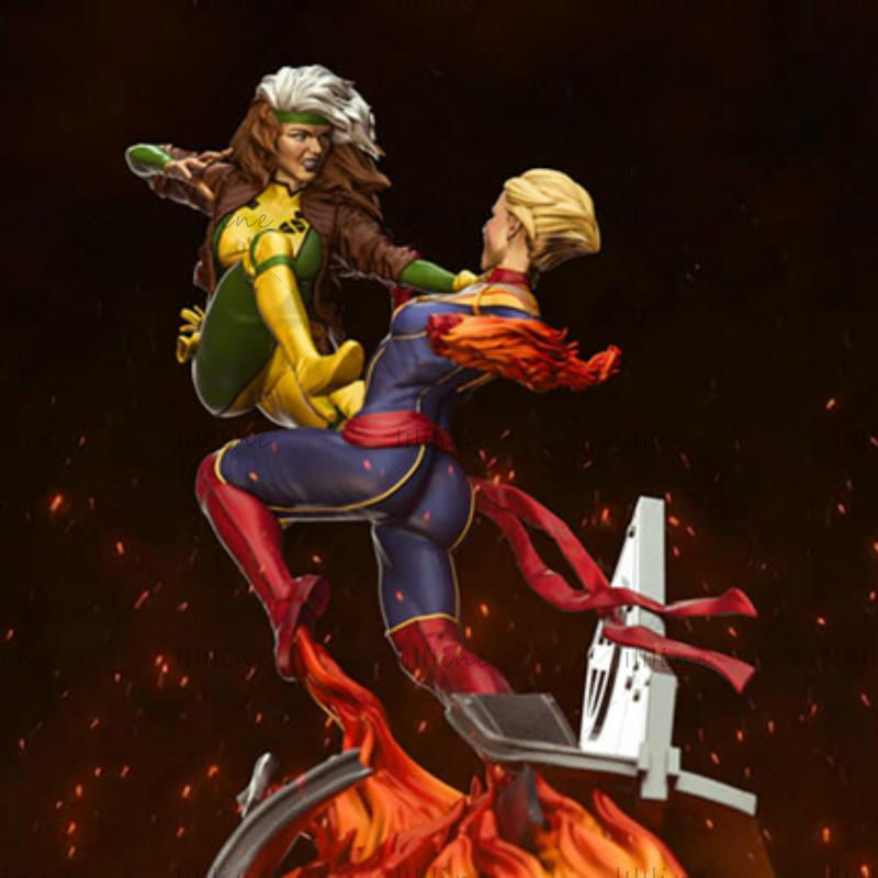 Model de imprimare 3D Captain Marvel VS Rogue Fan Art