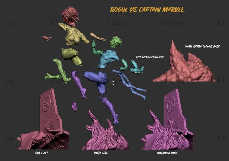 Model de imprimare 3D Captain Marvel VS Rogue Fan Art