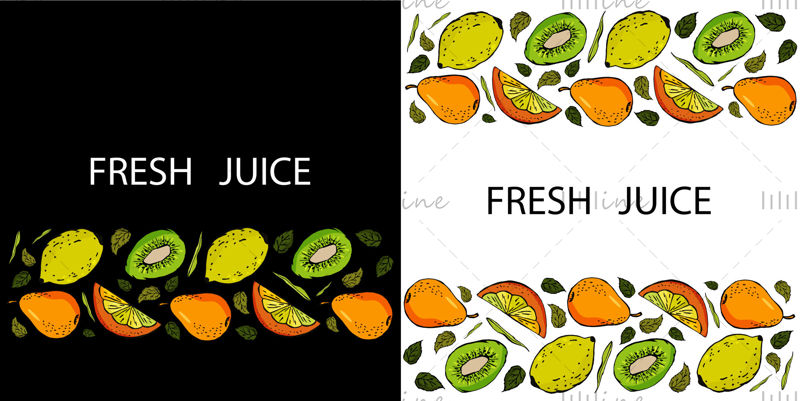 Ilustración digital de frutas de jugo fresco Vector