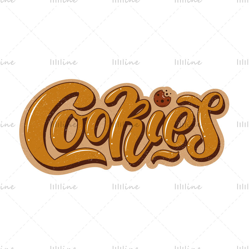 Cookies volume 3d handschrift Lichtbeige letters en donkerbruin chocoladekoekje