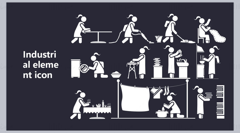 Gray housework daily elements vector icon ppt format combination pptx format
