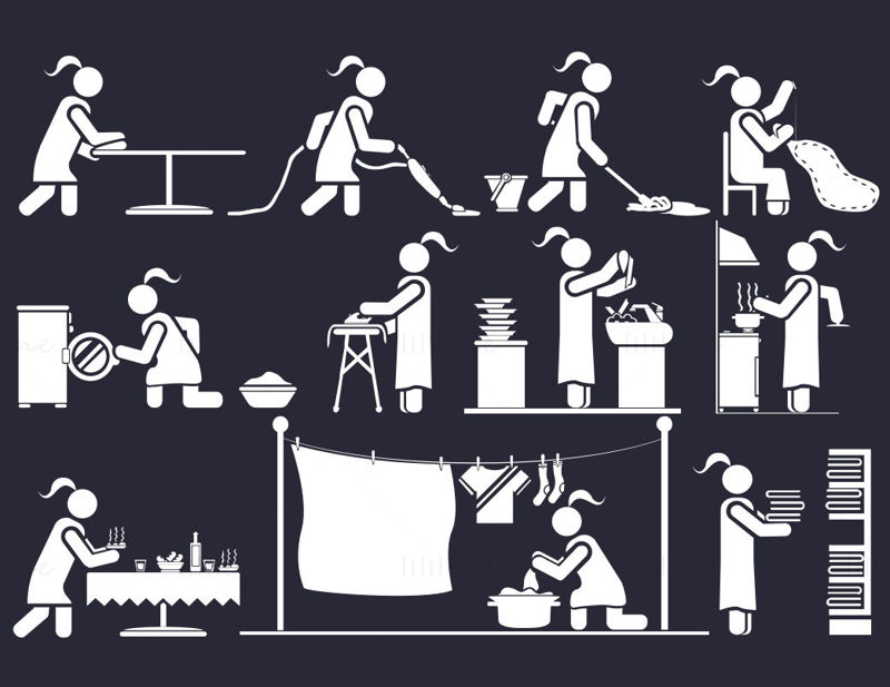Gray housework daily elements vector icon ppt format combination pptx format