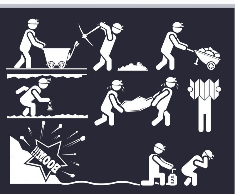 Gray miner element vector icon ppt format combination pptx format