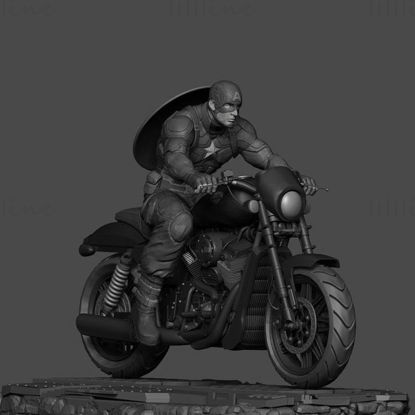 Captain America on Motorcycle 3D Printing Model Stl