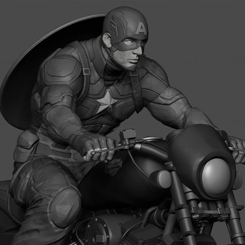 Captain America on Motorcycle 3D Printing Model Stl