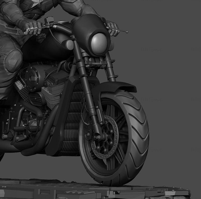 Captain America on Motorcycle 3D Printing Model Stl
