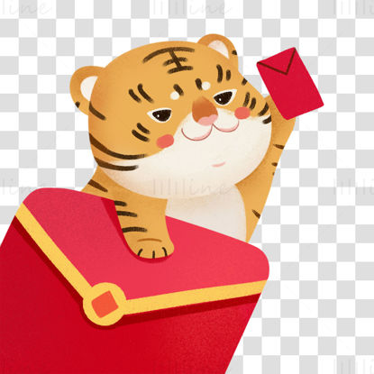 Cartoon tiger red envelope matting free PNG