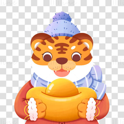 year of the tiger cartoon tiger holding gold ingot element