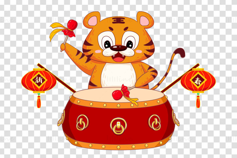 cartoon tiger playing drum png