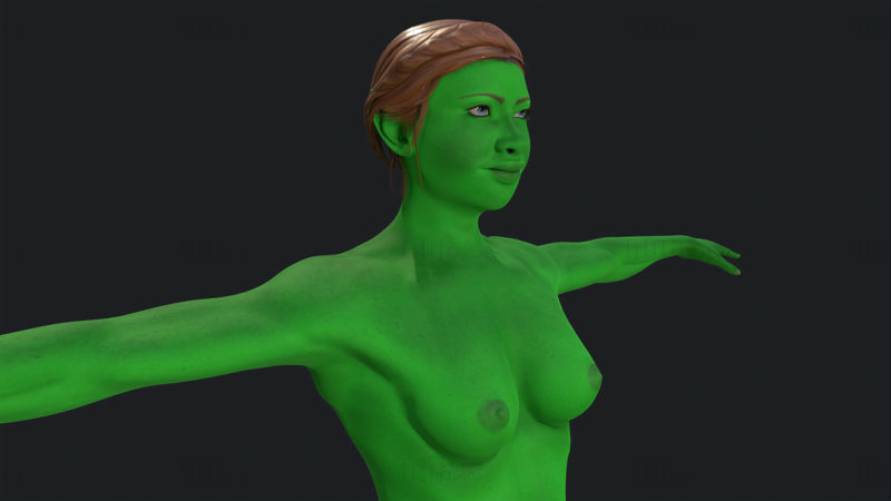Grünes Mädchen - Spielbereites 3D-Modell