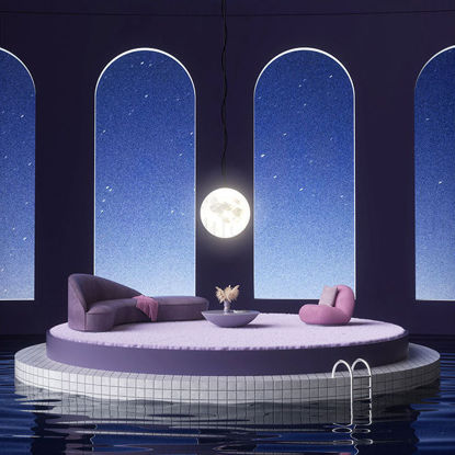 Varios formatos c4d piscina de agua luna escena nocturna 3d