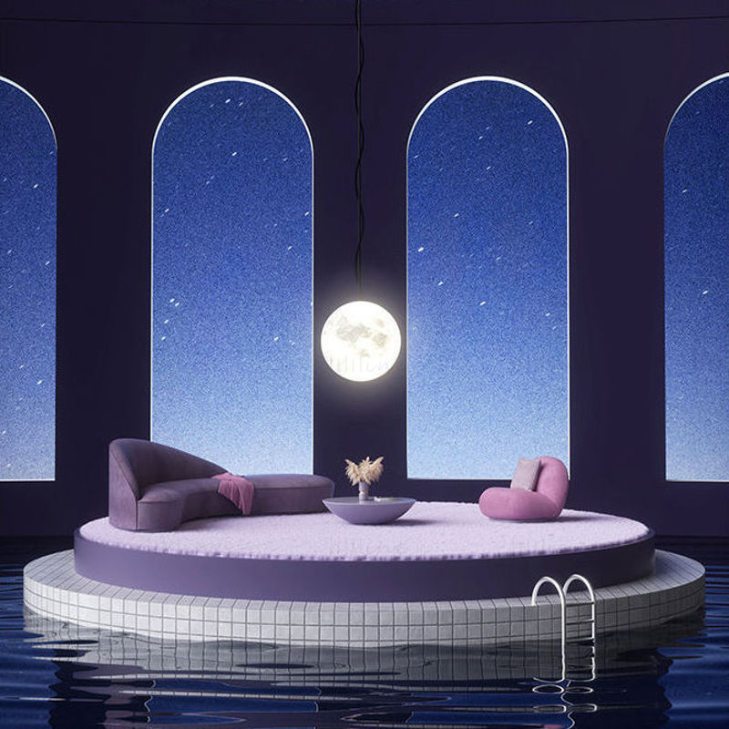 Различные форматы c4d бассейн с водой луна 3d ночная сцена