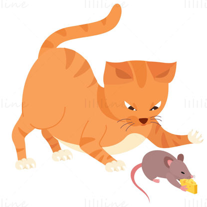 Cartoon cat catching the mouse illustration vector