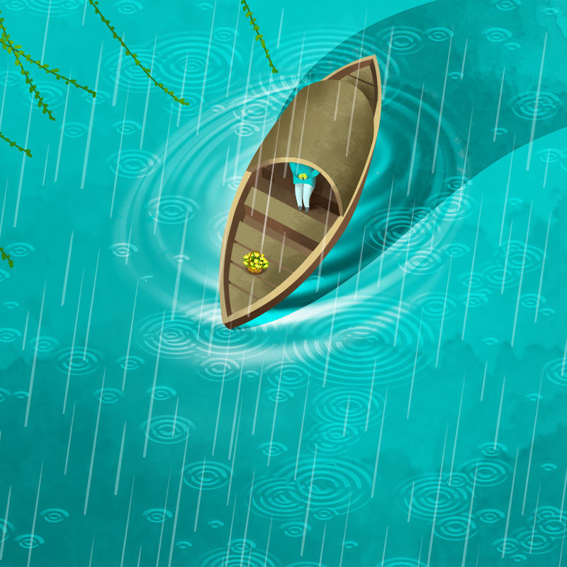 rain, boat, rain, rainy season, poster, background, illustration